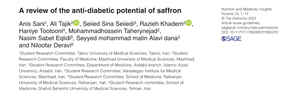 A Review of Anti Diabetic Potential of Saffron 藏红花抗糖尿病潜力的综述